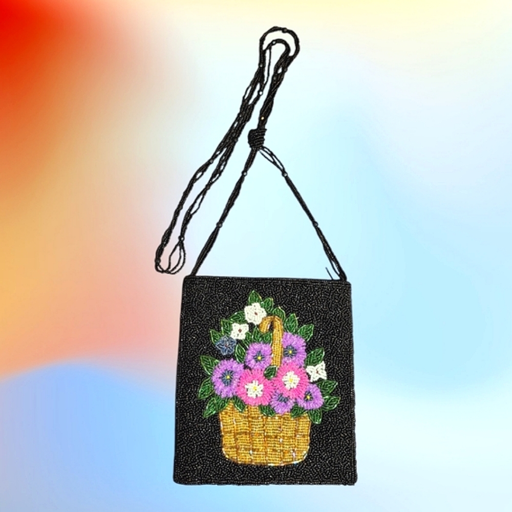 VINTAGE ERMO GLASS BEADED EVENING SHOULDER BAG